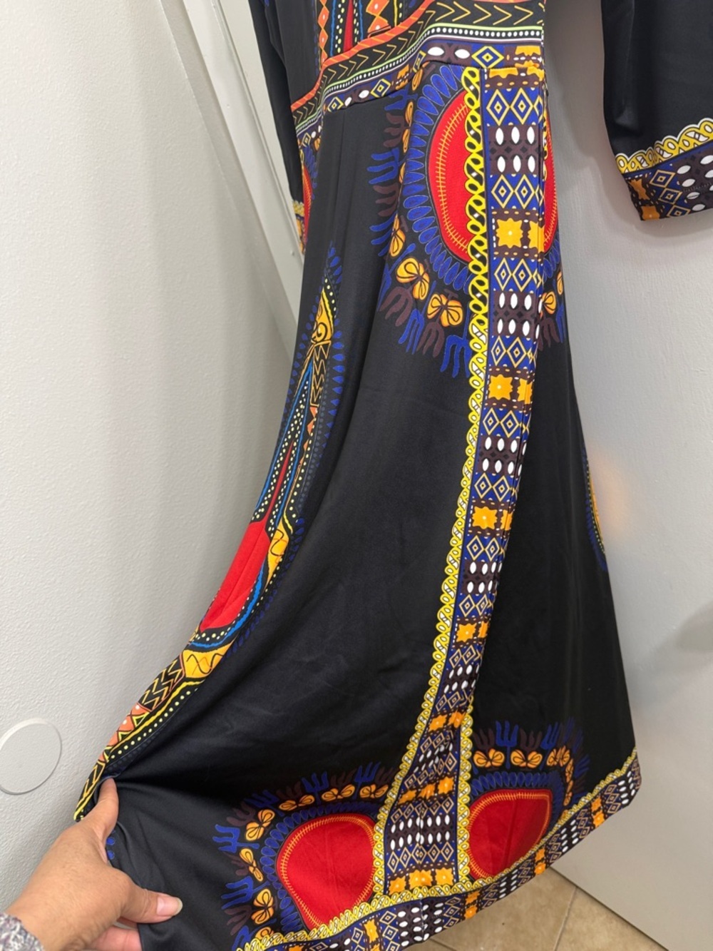 Black V-Neck Maxi Dress with Bold Multicolor Print - Picture 6 of 9